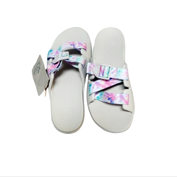 Kids Chaco Chillos Light Tie-Dye Sandals Light Gray Size 4 NWOB - Picture 3 of 6